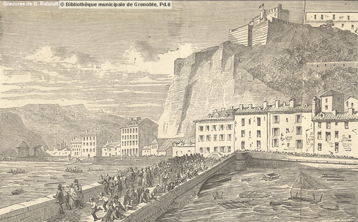 Gravure de D. Rahoult sur les inondations de 1859 à Grenoble