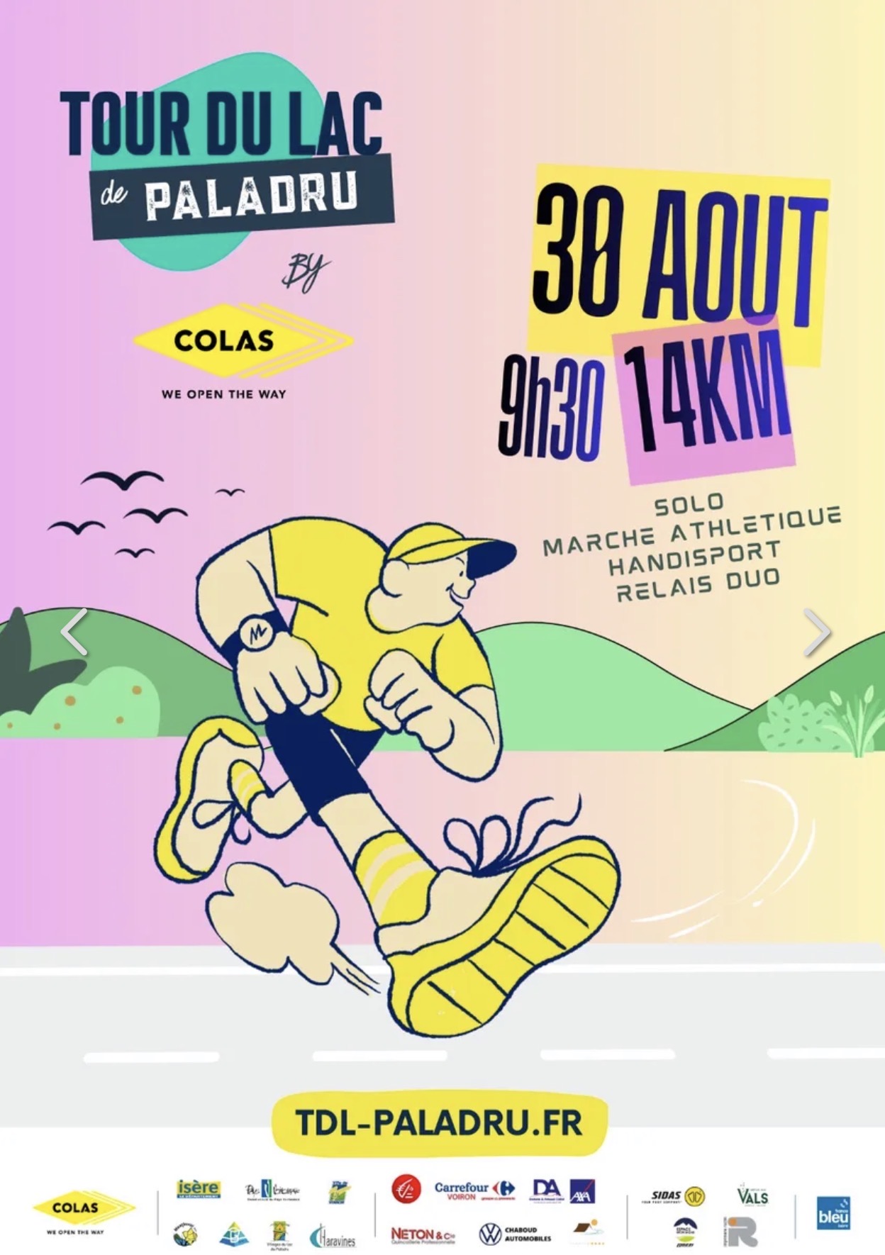Affiche du Tour du Lac de Paladru 2026, course de 14 km organisée à Montferrat le 30 août 2026.