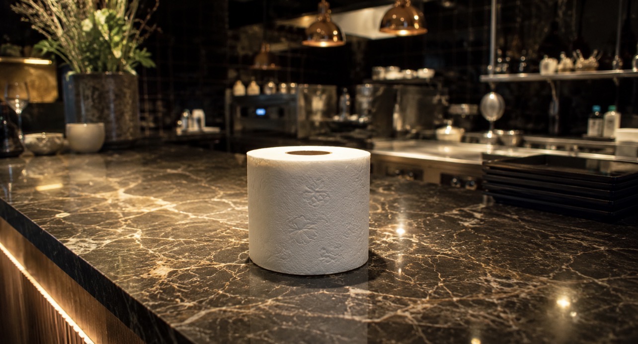 Table dressée dans un restaurant haut de gamme en Isère, illustrant les objets parfois dérobés par certains clients dans des établissements étoilés.