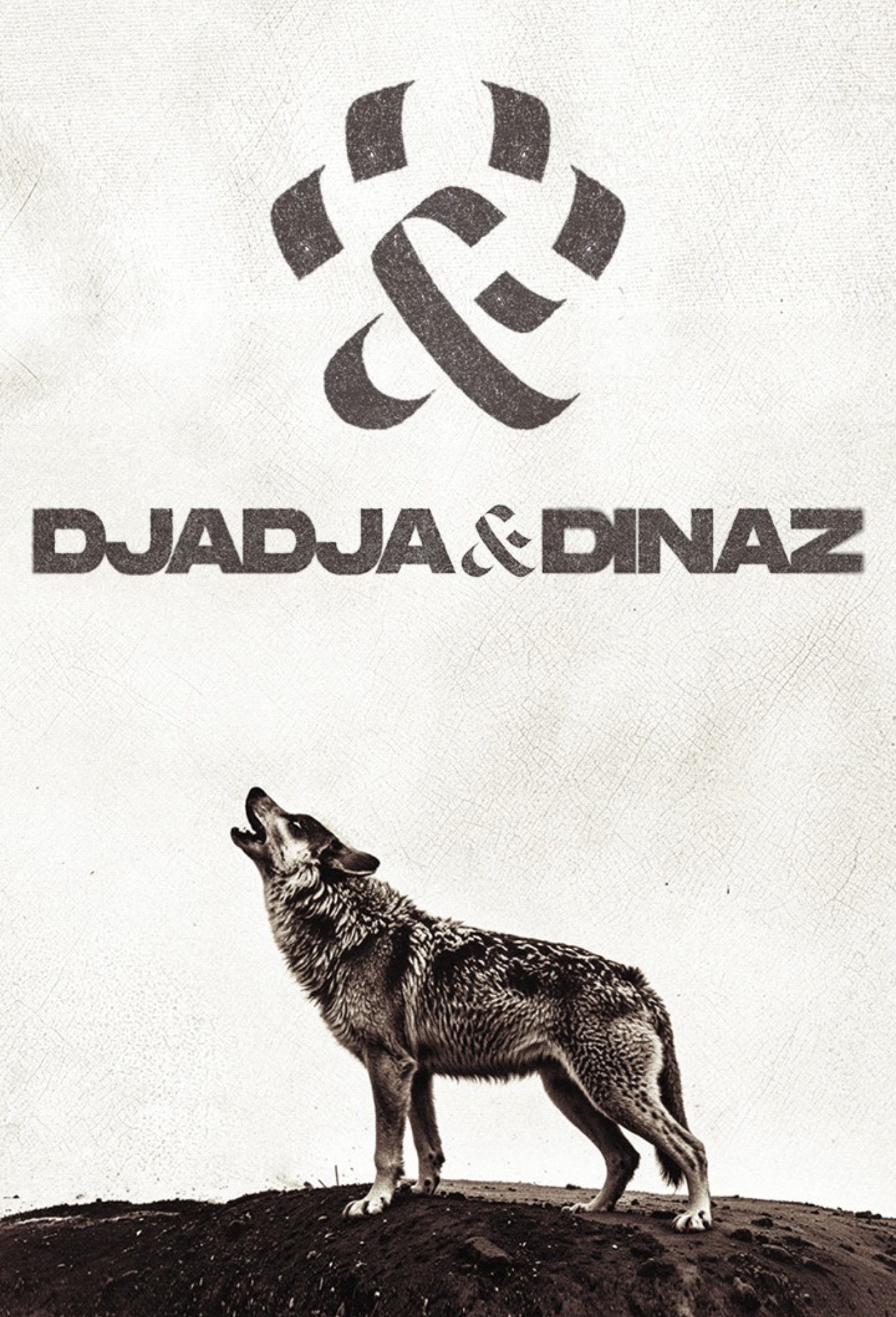 Affiche de Djadja & Dinaz sur fond clair avec le logo du duo et un loup noir au centre.
