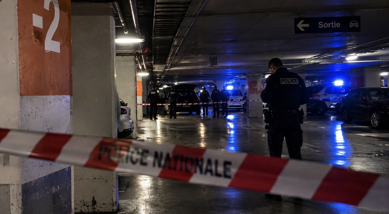 Entrée d’un parking souterrain dans le quartier de la Caserne de Bonne à Grenoble.